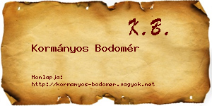 Kormányos Bodomér névjegykártya